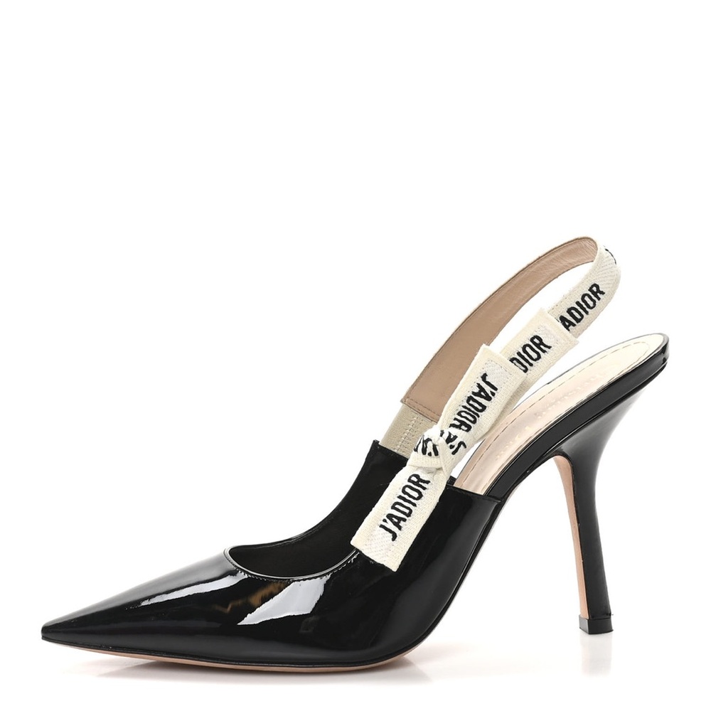 Dior Black Patent Leather J'Adior Slingback Heels
